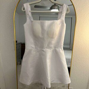 White Lace-Up Back Mini Dress | Square Neck | Romantic Fit & Flare